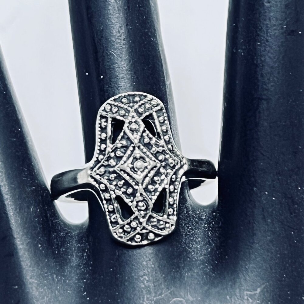 Vintage Silver Tone  Open Work Statement Ring (R385)